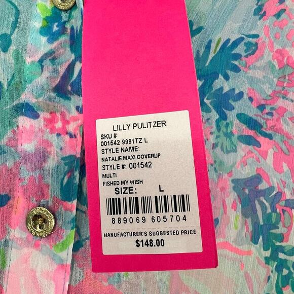 NEW Lilly Pulitzer Fished My Wish Natalie Maxi Coverup Dress colorful Size large - Picture 7 of 11